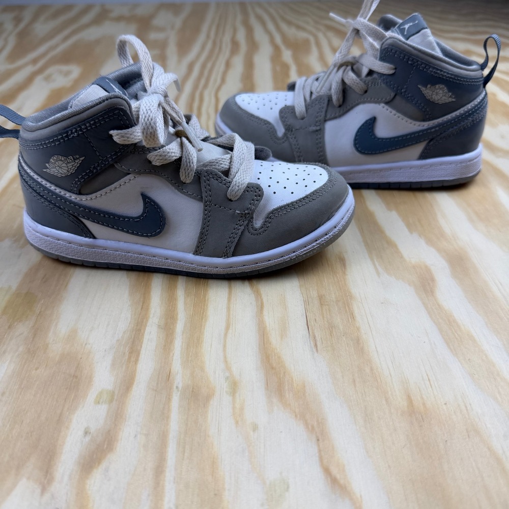 Nike Air Jordan 1 Mid White Wolf Grey Blue HF3195-100 Kids 10C
